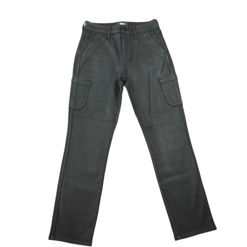 Paige Size 29 Coated Black Cargo Pants High Rise Straight Leg Waxed Utility Chic